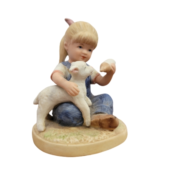 Home Interiors Homco Other - Homco Denim Days Girl with Lamb 1985, #1500, Home Interiors